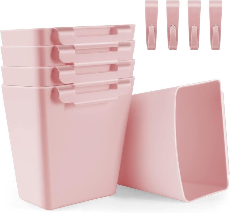 LEZIOA 5 Pack Hanging Cup Holders, Multipurpose Rolling Cart Accessories Utility Cart Accessories For Art Craft Supplies, Space Saving Hanging Storage Basket Pencil Holder Makeup Organizers (Pink) - Image 1